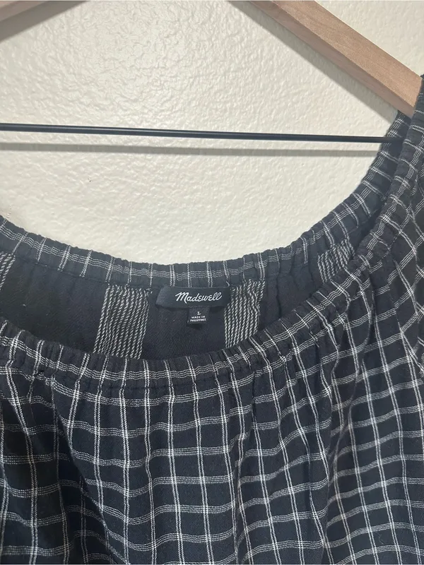 🖤Madewell Black and White Plaid Off-Shoulder Blouse - Image 6