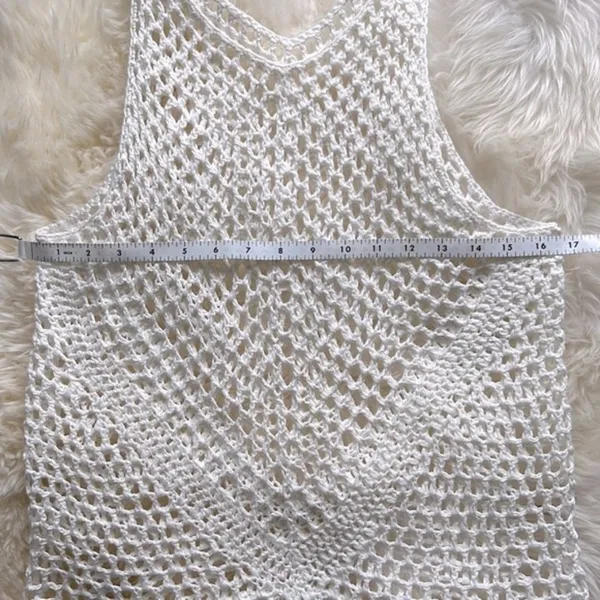 White Bohemian Crochet Knit Sheer Beach Cotton Cover Up Shirt Dress S M … - Image 2