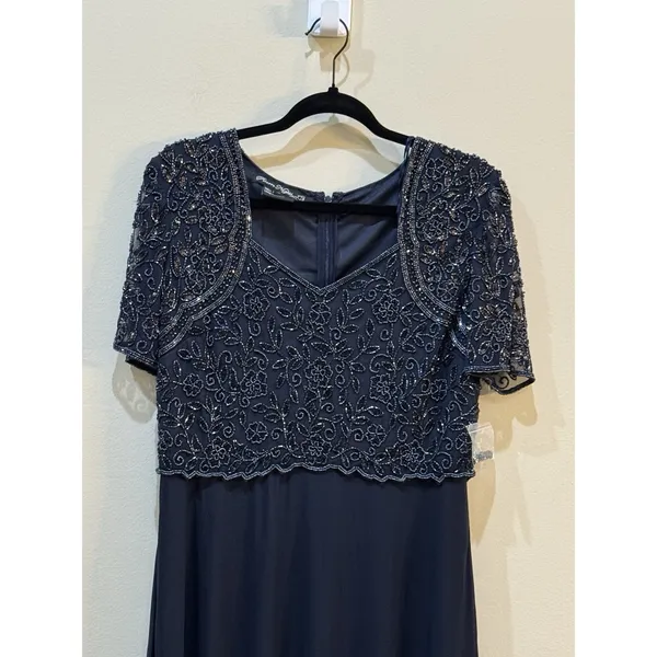Pissaro Nights Beaded Bodice A-Line Gown Blue Size 10 Formal Cocktail - Image 6