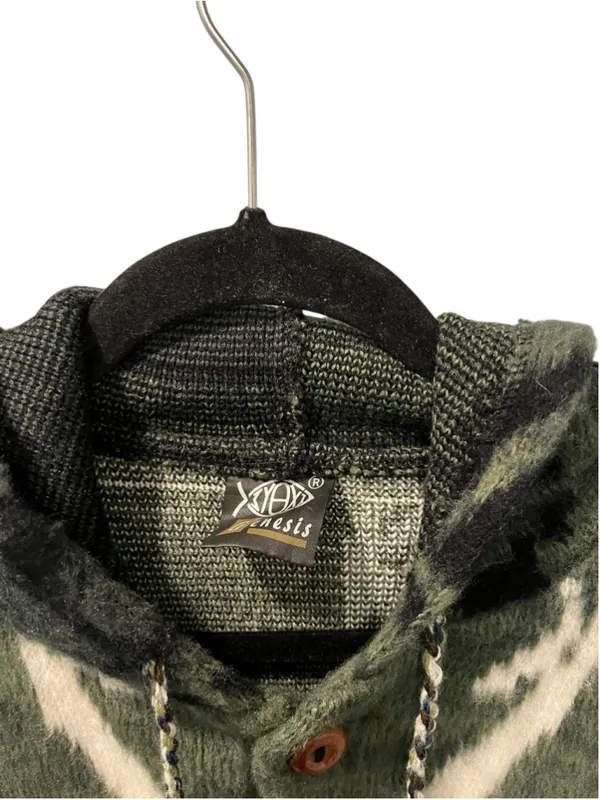 VTG Gensis Alpaca Wool Hooded Sweater Jacket Llama Aztec Green Small Stretch - Image 3
