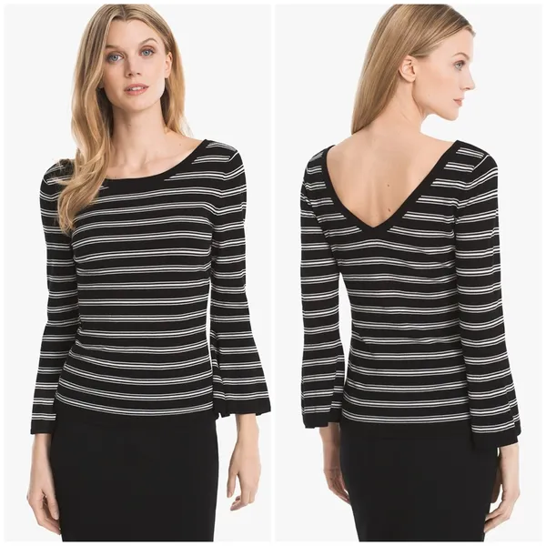 White‎ House Black Market Convertible Stripe Sweater Black White Large Office - Image 13