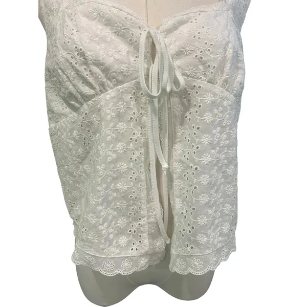 Aeropostale Baby Doll Crop Tank Top Y2K Milkmaid Boho SZ XL White Eyelet Ruffle - Image 5