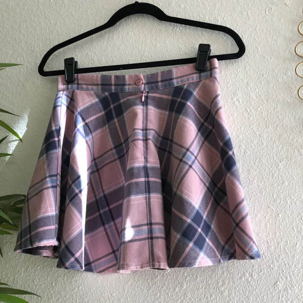 Aeropostale Pink blue plaid mini short pleated flounce skirt Early 2000s (size S) - Image 3