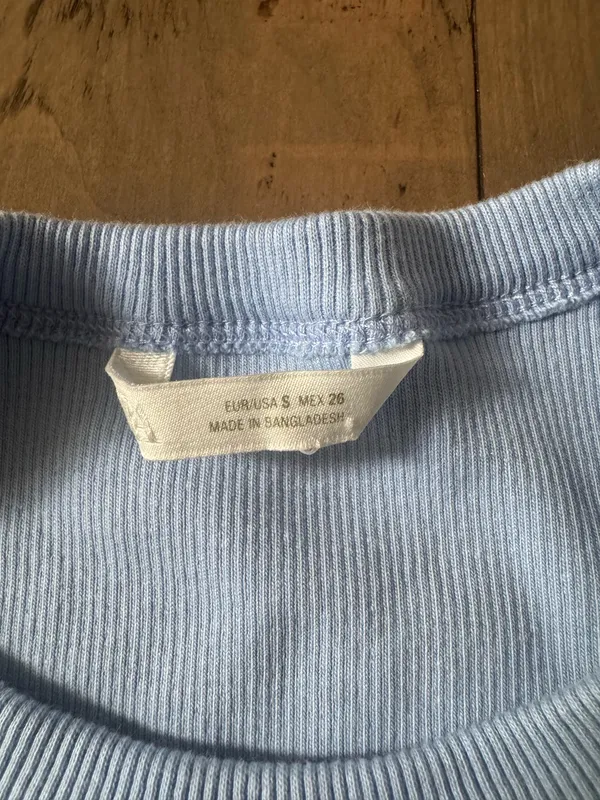 Zara Size Small light blue ribbed Ruffle Sleeve Top Blouse - Image 2