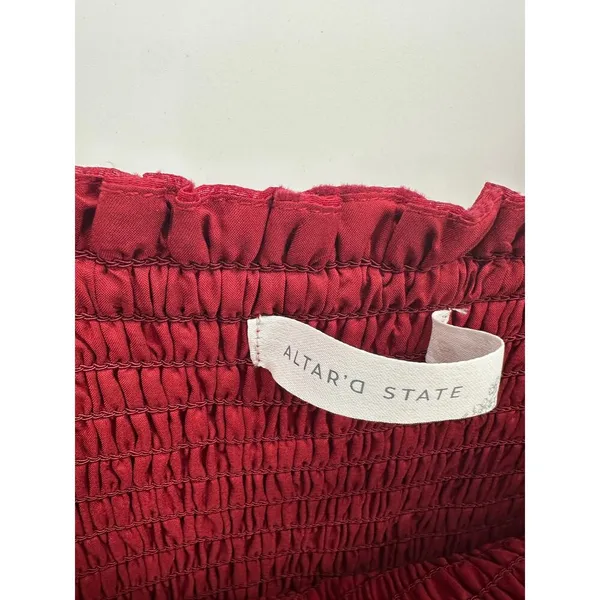 Altar'd State Mini Dress Sz XL Red Floral Velvet Burnout Smocked Sexy Feminine - Image 6