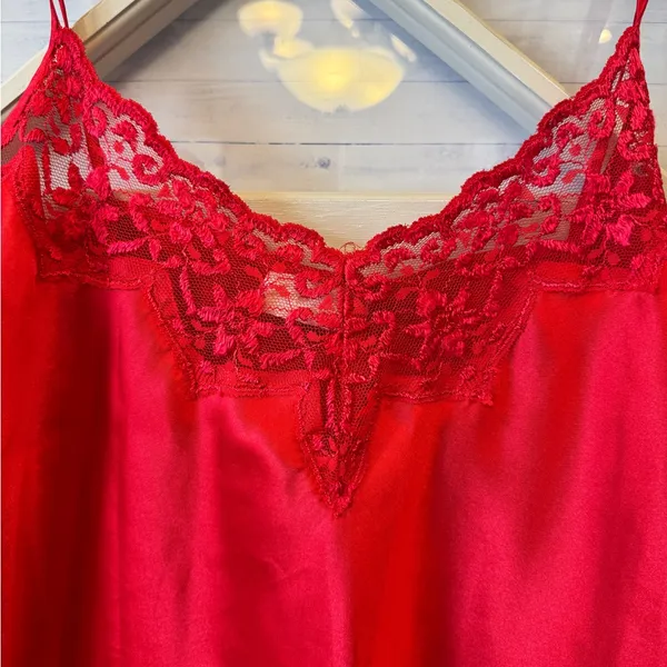 Vintage‎ Inner Most Medium 90s Red lace Satin Chemise Negligee Nightgown sexy - Image 2
