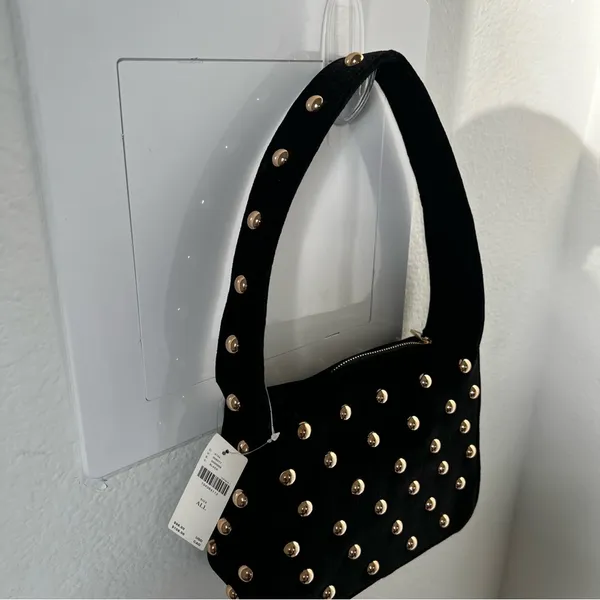 NWT Anthropologie Studded Velvet Shoulder Bag in Black - Image 4