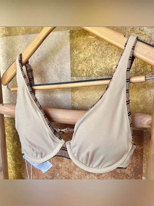 NEW Rhythm. Sol Stripe Hi Cut Adjustable Strap Two Piece XS Bikini Tan/Black Set - Image 8
