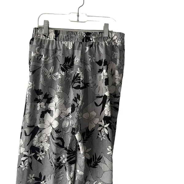 Anthropologie Monteau M Linen Blend Floral Black White Wide Leg Pants Coastal‎ Lightweight - Image 6