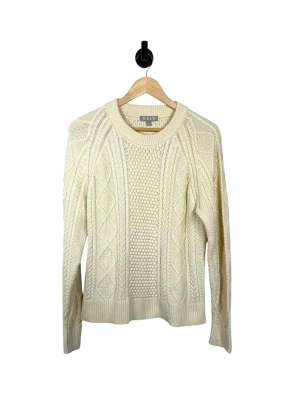 J. Crew Women’s Cotton Cable Knit Crewneck Sweater Ivory Size S - Image 2