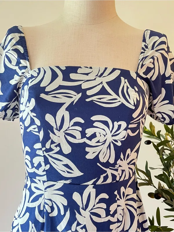 Monteau Royal and light blue Floral Square-Neck Puff Sleeve Dress - Image 2