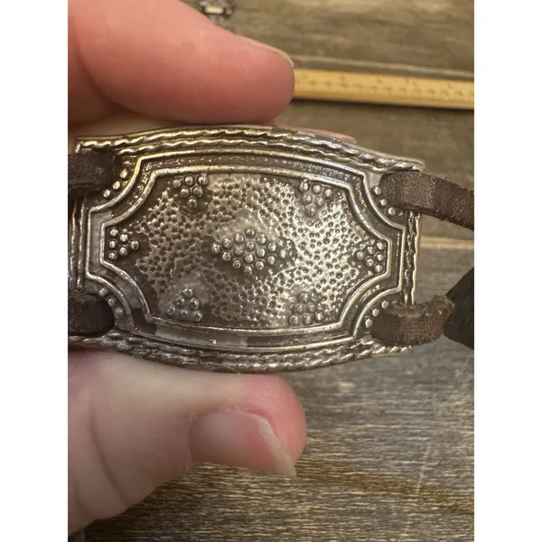 Vintage Fossil Leather Silver Belt Women's‎ Size Medium Black Y2K Western 90's - Image 9