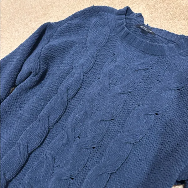 American Eagle Navy Blue Braided Knit Sweater - Image 3