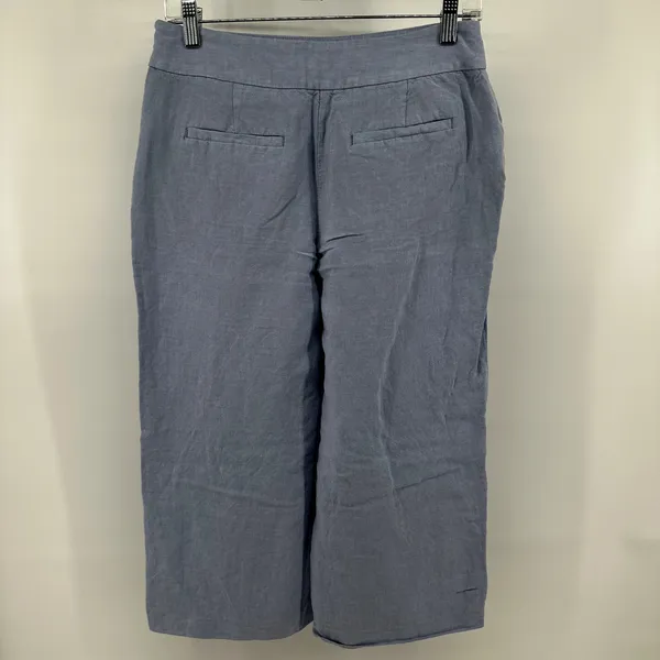 Ann Taylor LOFT Linen Culotte Wide Leg Crop Pants Side Zip Slash Pockets Blue 2 - Image 7