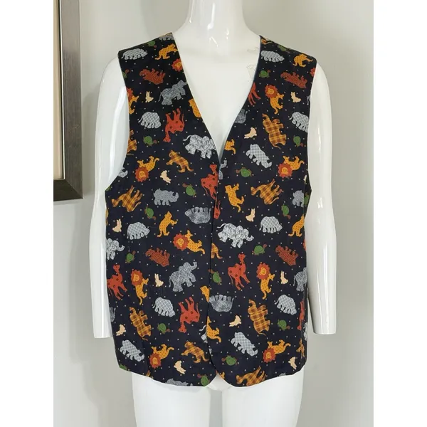 Vintage 90s Handmade Noah’s Ark Patchwork Reversible Vest Women’s Size L Boho - Image 7