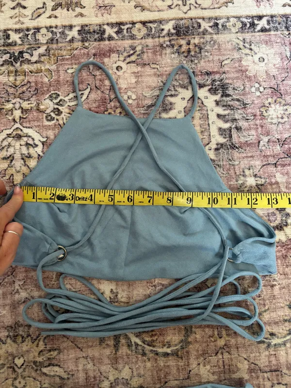 Lucy in the Sky Suede Two-Piece Baby Blue Set Skirt and Tie Around Top - Image 8
