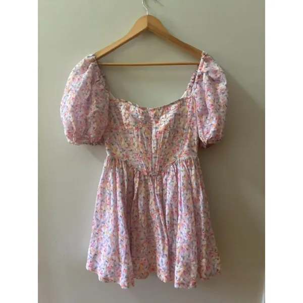 Bardot XS Floral Corset Mini Dress Puff Sleeve Cottagecore Romantic - Image 4