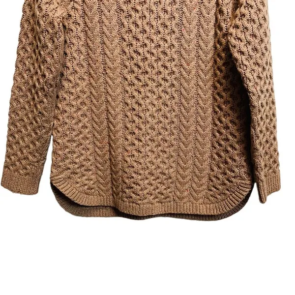 Land's End Chunky Brown Cable Knit‎ Sweater Size XS Crew Neck Boat Hem Pull On - Image 4