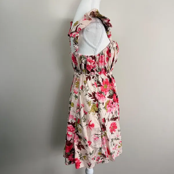 Abercrombie & Fitch Pink Floral Linen Blend Ruffle Strap Mini Dress Womens M - Image 2
