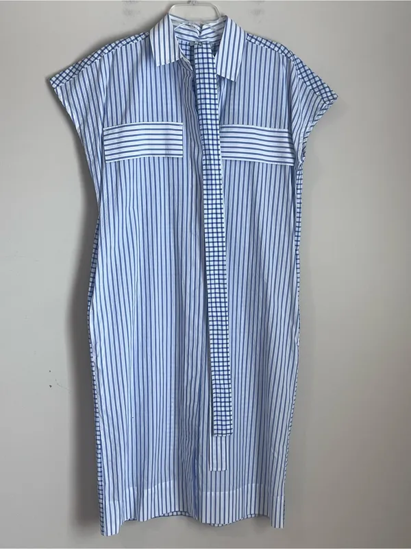 Hinson Wu Long Shirtdress $350 Striped Cotton‎ Belted Midi Womens XS Structured - Image 2