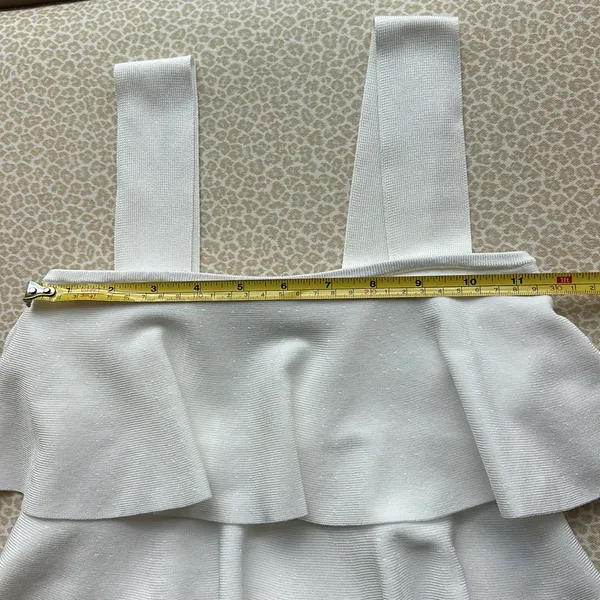 Zara White Tiered Square Neck Cropped Sweater Top - Image 7