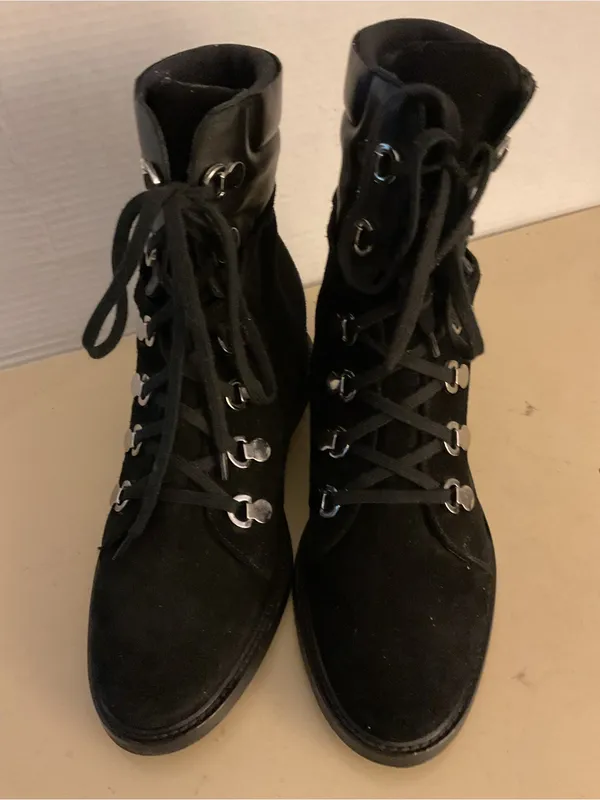 Aquatalia women black leather suede hiking combat boots US 9 - Image 8
