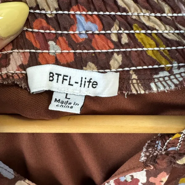 BTFL LIFE Brown Floral Asymmetrical Ruffled Dress‎ Size Large - Image 5