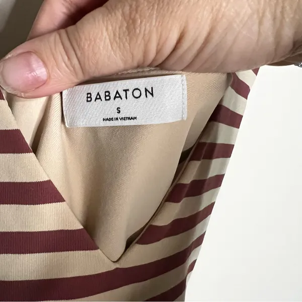 Babaton Aritzia Contour Striped Mauve Cream Double V-Neck‎ G String Bodysuit - Image 7