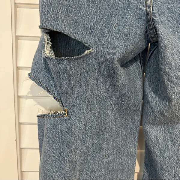 Zara High Rise Destroyed Straight Leg Jeans Sz 2 Ripped Blue - Image 12