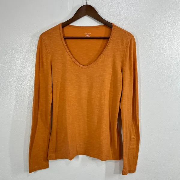 Horny Toad Marley V-Neck Long Sleeve Tee Medium Organic Cotton Tencel Orange Y2K - Image 2