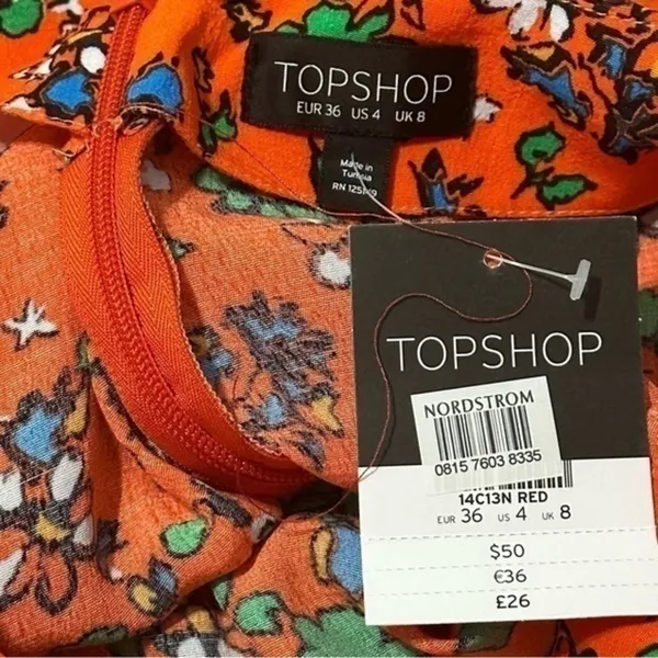 TopShop Women’s Size 4 Orange Ditzy Floral High Rise Shorts - Image 4