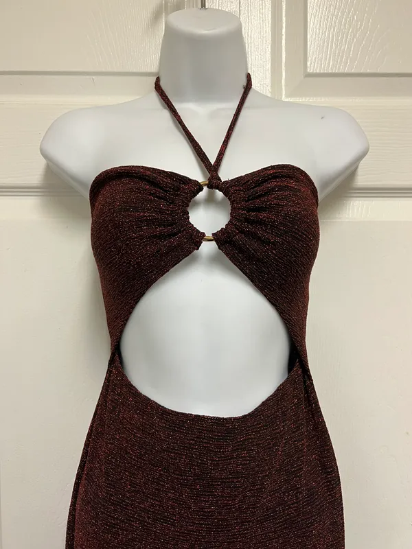 Celebrity Glitter O-Ring Halter Maxi Dress - Image 8