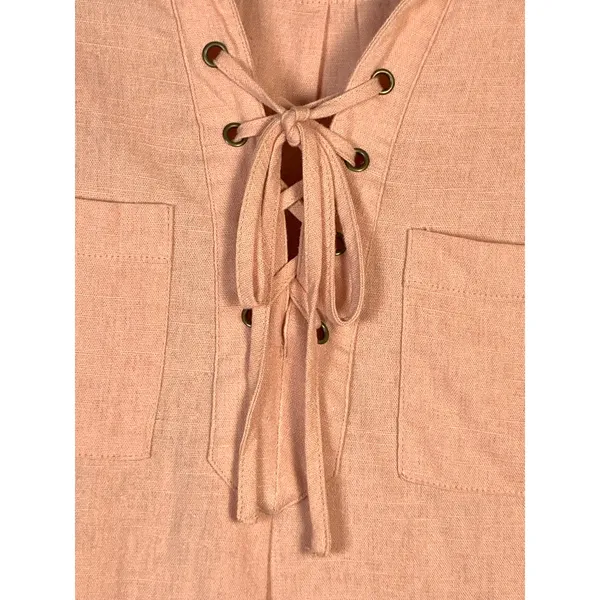 Lulus Dress M NWT Blush Pink Linen Blend Lace Up Shift Midi Pockets Resort - Image 9