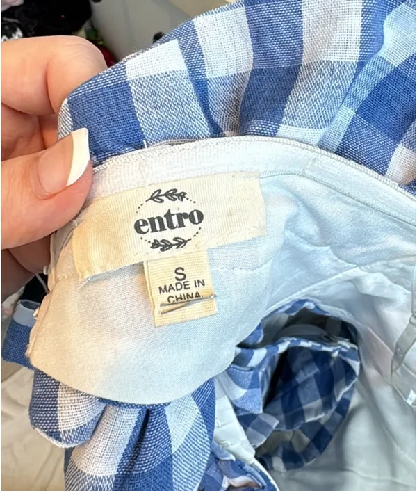 Entro Blue and White Gingham Strapless Romper - Image 6