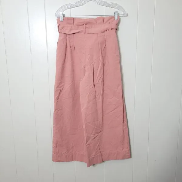 Zara Paperbag Wide Leg Pants Pink High Rise Belted Size M - Image 2