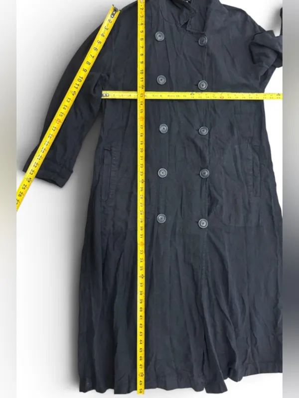 Free People Sweet Melody Trench Coat Black Lightweight Slouchy Linen Blend S-M - Image 16