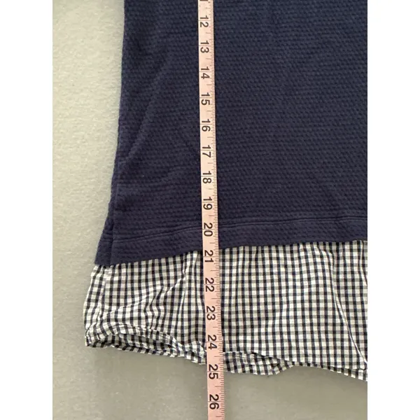 Marc New York Top Size L Navy Waffle Knit Gingham Layered Amore Embroidery - Image 5
