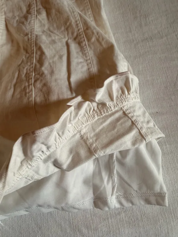 MABLE White Denim Corset Mini Dress Size S Ruffle Hem Coquette - Image 5