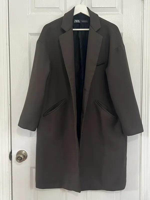 ZARA Brown Oversized Longline Blazer Coat Quiet Luxury Minimalist Old Money Sz S - Image 5
