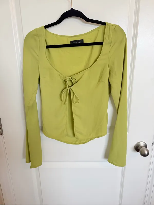 White Fox Tie Front Sheer Blouse Small - Image 2