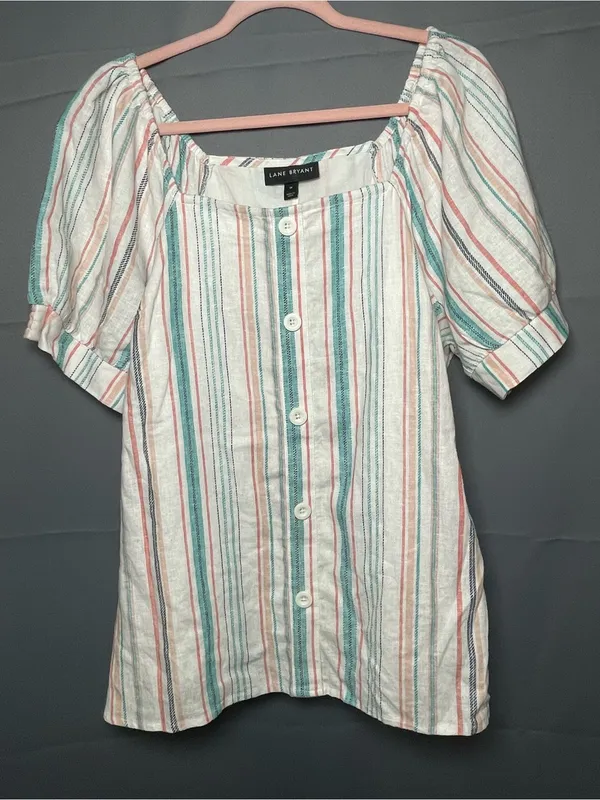 Linen Blouse Size 14 ~ Puffy Sleeve Top - Image 5