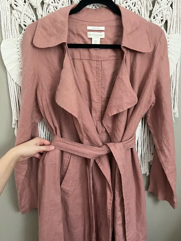 100% Linen Trench Coat Pink - Image 3