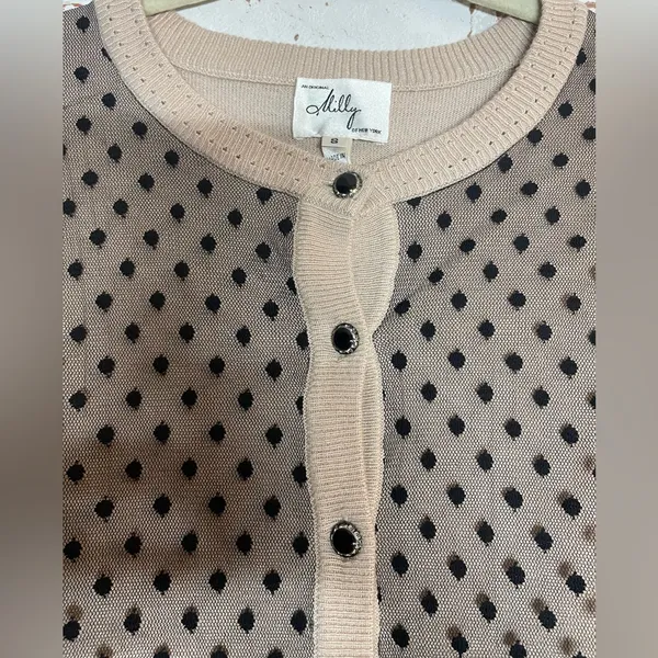 Milly of New York Beige and Black Polka Dot Cardigan - Image 3