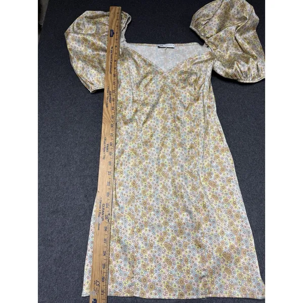 Zara satin effect mini dress puff sleeve‎ M Floral Satiny - Image 6