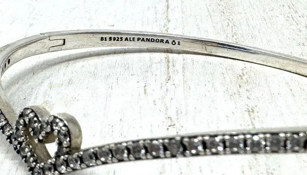 Pandora sterling silver/CZ bangle bracelet, size 1 / small - Image 7