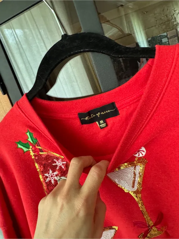 Martini sequins sweater christmas cocktails candy cane crewneck sweatshirt QOS - Image 2
