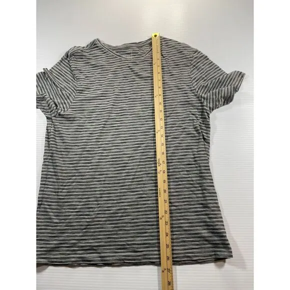 01.ALGO Striped Short Sleeve‎ T-Shirt Casual Basic Tee Gray Black Stripes M - Image 3