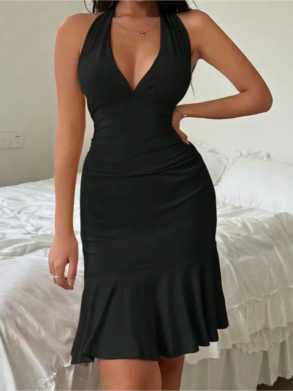 SheIn Sleeveless V-Neck Black Halter Dress - Image 5