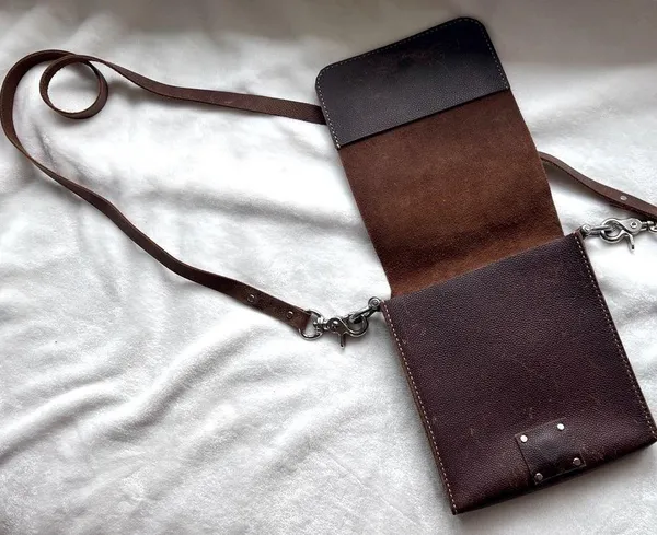 SOLD Leather Cross Body Travel Satchel Purse. Handmade. Adjustable. Stainless - Image 6