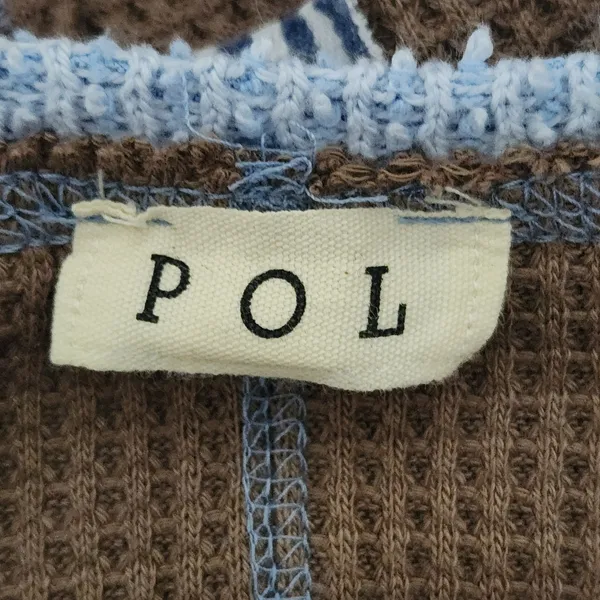 POL Brown and Blue Oversized Distressed Waffle Knit Top Size Small - Image 7